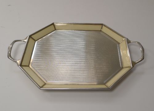 SMALL ANTIQUE BELGIAN STERLING SILVER AND GUILLOCHE ENAMEL TRAY C1920 - ADDITIONAL PHOTO 12