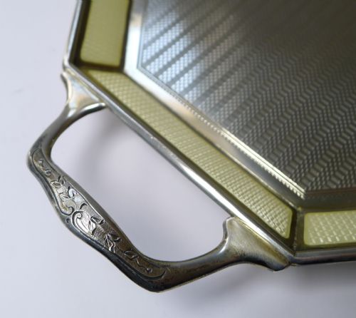 SMALL ANTIQUE BELGIAN STERLING SILVER AND GUILLOCHE ENAMEL TRAY C1920 - ADDITIONAL PHOTO 13