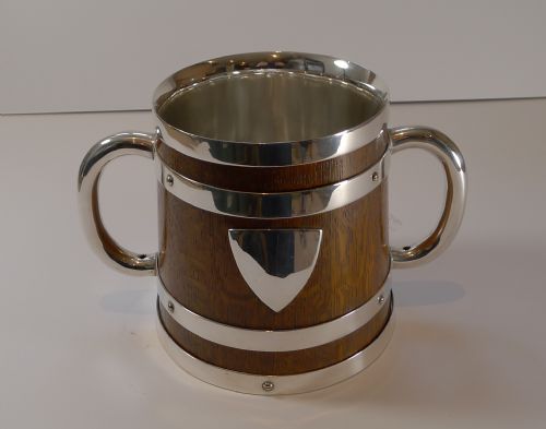 Antique English Oak and Silver Plate Loving Cup C.1890