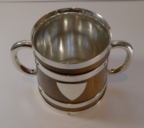 fig 1. Antique English Oak and Silver Plate Loving Cup c.1890