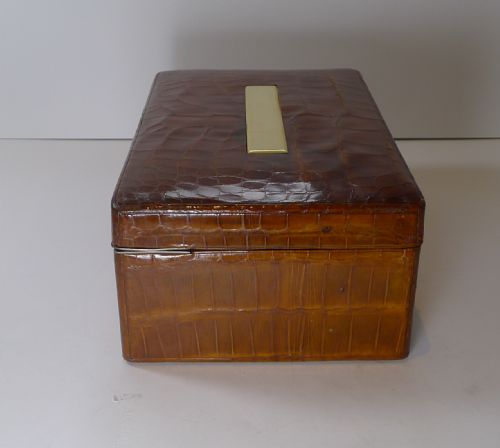 SMART ANTIQUE ENGLISH CROCODILE ALLIGATOR SKIN JEWELLERY BOX C1890 - ADDITIONAL PHOTO 1