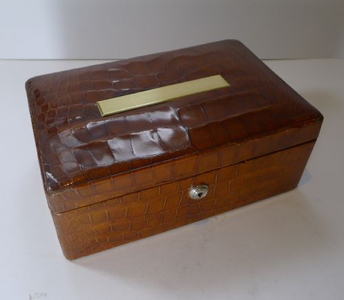 SMART ANTIQUE ENGLISH CROCODILE ALLIGATOR SKIN JEWELLERY BOX C1890 - ADDITIONAL PHOTO 3