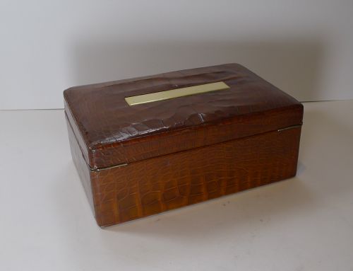 SMART ANTIQUE ENGLISH CROCODILE ALLIGATOR SKIN JEWELLERY BOX C1890 - ADDITIONAL PHOTO 4