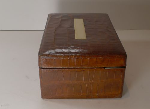 SMART ANTIQUE ENGLISH CROCODILE ALLIGATOR SKIN JEWELLERY BOX C1890 - ADDITIONAL PHOTO 5