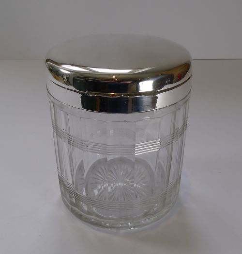 Art Deco Cut Glass & Sterling Silver Biscuit Box / Ice Bucket - 1927