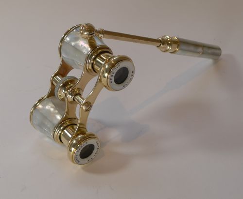 French Mother of Pearl Opera Glasses with Lorgnette Handle C.1900