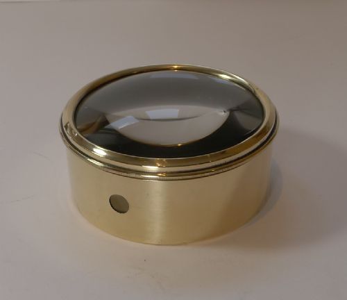 Large English Antique Brass Desk Magnifying Glass / Paperweight C.1910