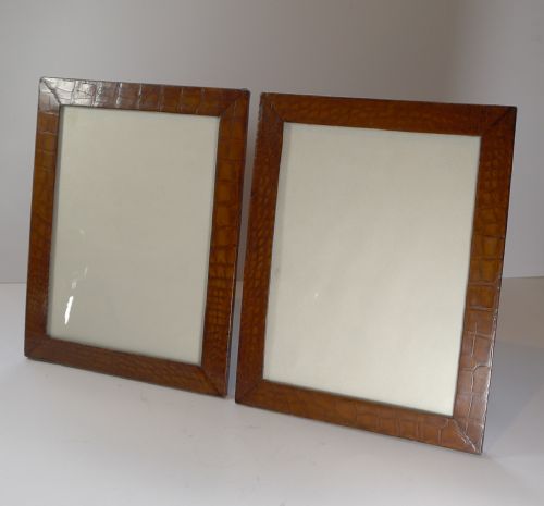Grand Pair Large Crocodile Skin Photograph / Picture Frames - Two-way C.1900