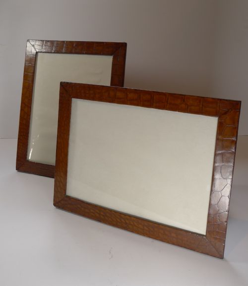 fig 1. Grand Pair Large Crocodile Skin Photograph / Picture Frames - Two-Way c.1900