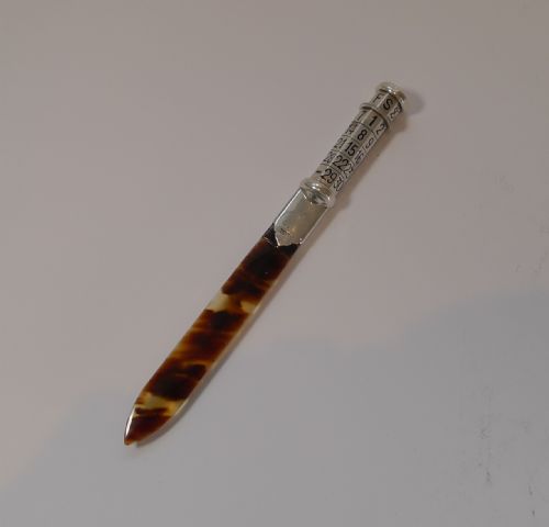 fig 1. Antique Tortoiseshell & Sterling Silver Letter Opener With Calendar
