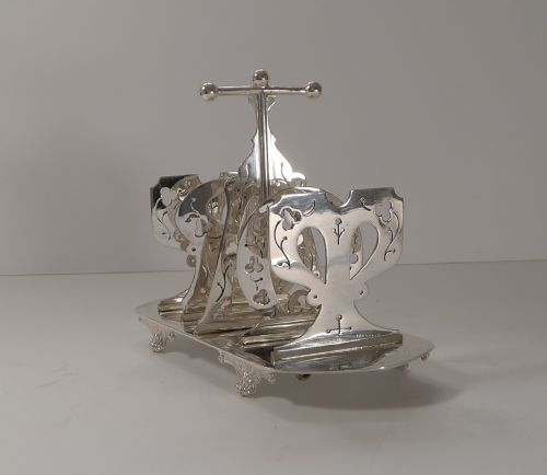 Quality Victorian Silver Plated Toast Rack; Reg. 1880