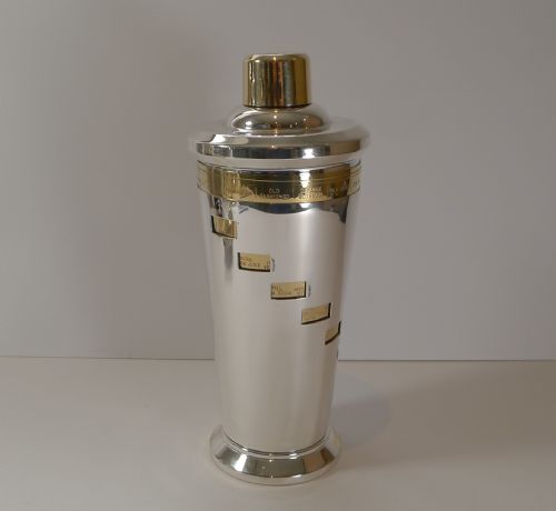 Italian Art Deco Silver and Gold Plated Menu / Recipe Cocktail Shaker
