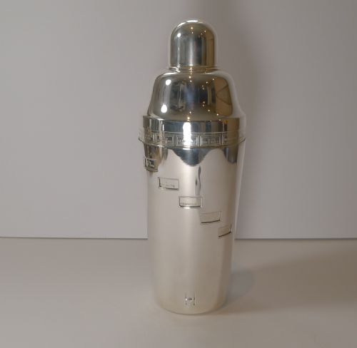 English Art Deco Silver Plated Novelty Recipe Cocktail Shaker C.1930