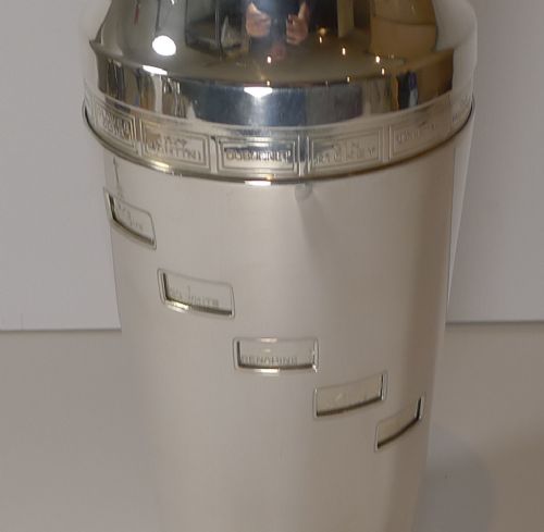 fig 1. English Art Deco Silver Plated Novelty Recipe Cocktail Shaker c.1930