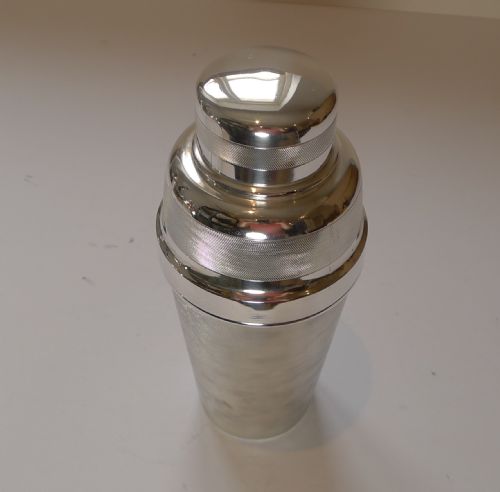 fig 1. Unusual English Art Deco Engine Turned Cocktail Shaker c.1930.