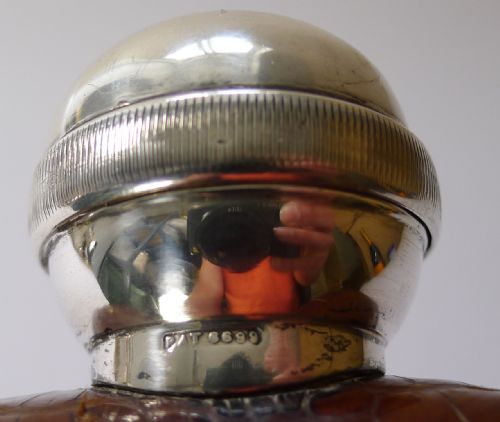RARE CROCODILE STERLING SILVER HIP SPIRIT FLASK WITH COLLAPSABLE CUP 1911 - ADDITIONAL PHOTO 4