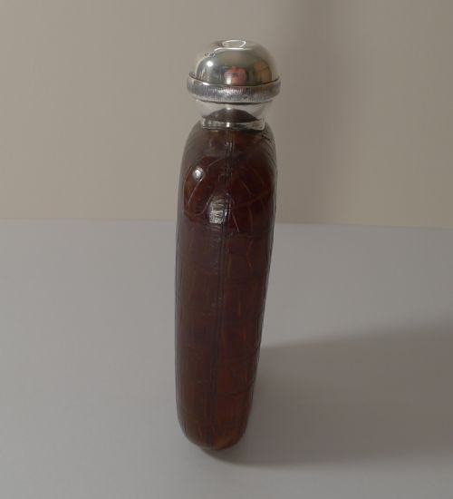 RARE CROCODILE STERLING SILVER HIP SPIRIT FLASK WITH COLLAPSABLE CUP 1911 - ADDITIONAL PHOTO 7