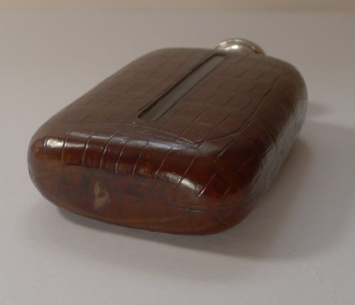 RARE CROCODILE STERLING SILVER HIP SPIRIT FLASK WITH COLLAPSABLE CUP 1911 - ADDITIONAL PHOTO 8