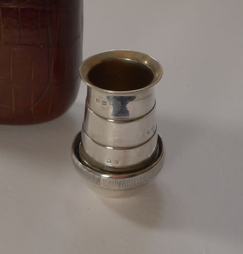 RARE CROCODILE STERLING SILVER HIP SPIRIT FLASK WITH COLLAPSABLE CUP 1911 - ADDITIONAL PHOTO 13
