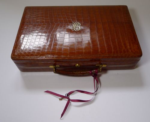 Antique English Crocodile Jewellery Box / Case by J.c. Vickery C.1900