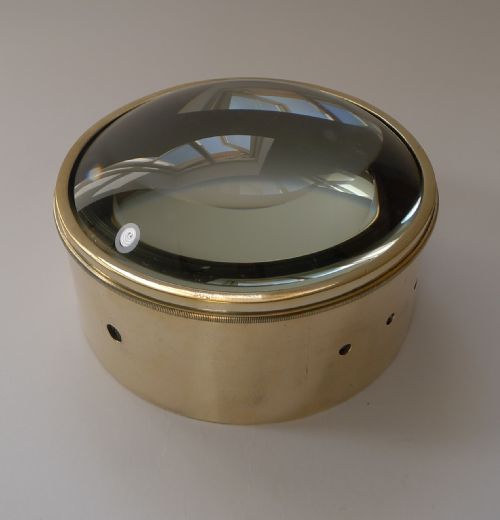 Large English Antique Brass Desk Magnifying Glass / Paperweight C.1910