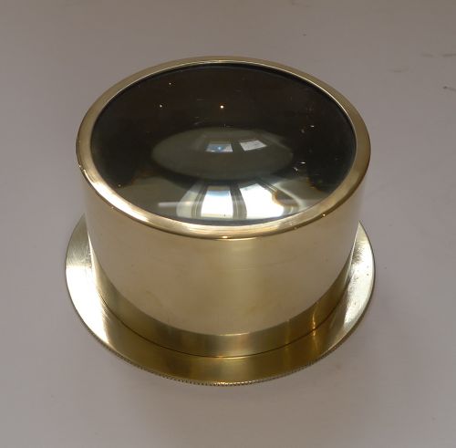 English Antique Brass Desk Magnifying Glass / Paperweight C.1920
