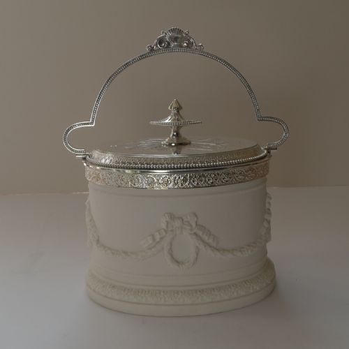 Rare Antique English Parian & Silver Plate Biscuit Box C.1880