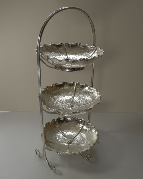 Rare Three Tier Naturalistic Cake Stand by Hukin and Heath