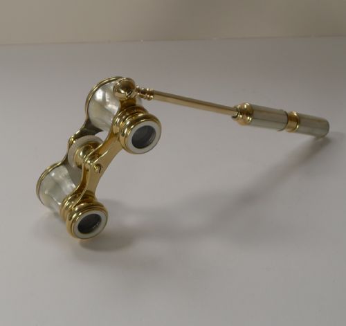 Fabulous Pair Antique French Mother of Pearl Opera Glasses C.1890 - Lorgnette Handle
