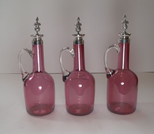 fig 1. Stunning Cranberry Glass and Silver Plate Decanter Set c.1890