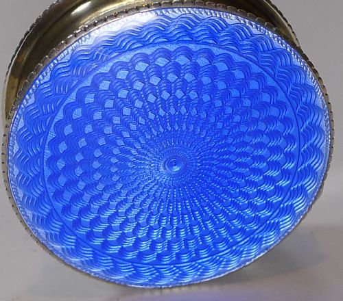 English Sterling Silver & Guilloche Enamel Pill Box - 1916
