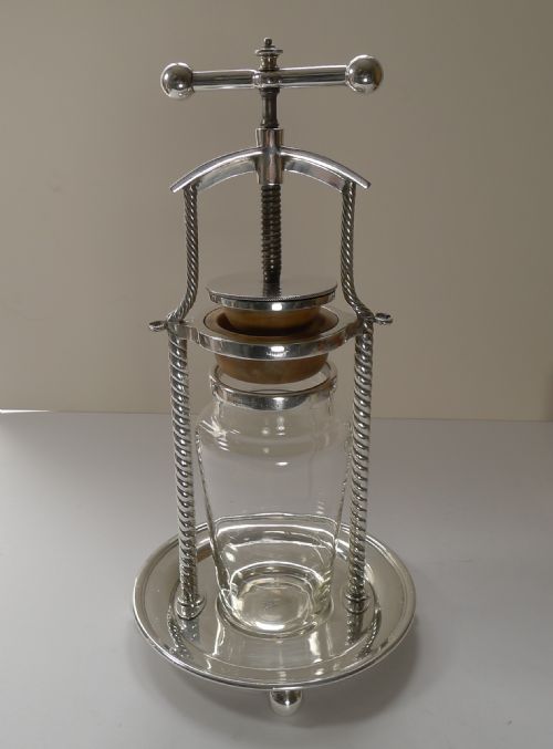 Antique English Silver Plated Lemon Squeezer / Citrus Press - Reg. 1888
