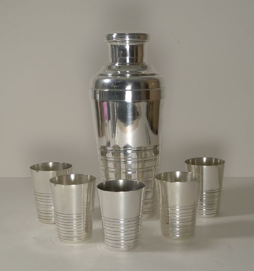 Large French Silver Plated Cocktail Shaker / Set C.1940