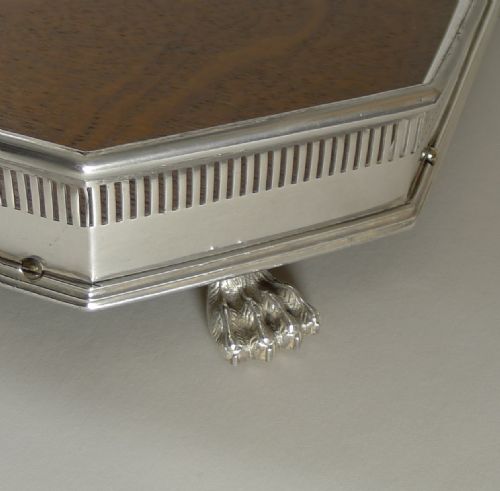 fig 1. Grand Large Antique English Oak and Silver Plate Drinks Tray by John Grinsell