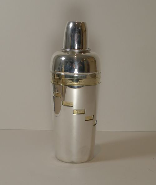 Italian Art Deco Silver & Gold Plated Menu Cocktail Shaker