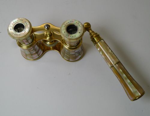 fig 1. Finest French Mother of Pearl Lorgnette Opera Glasses by LeMaire, Paris