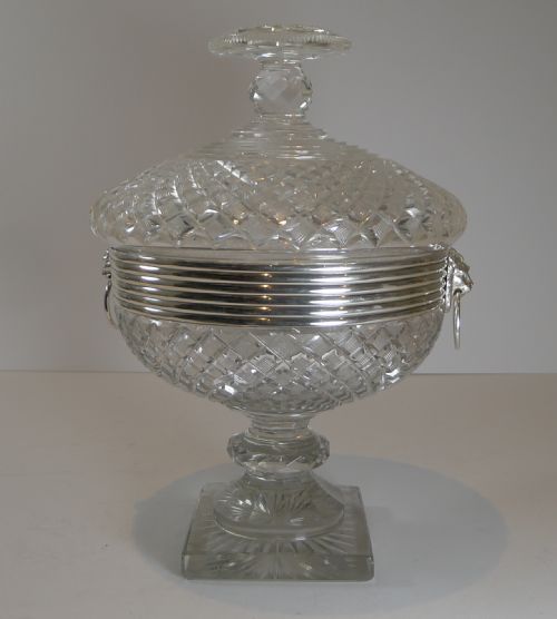 GRAND CUT CRYSTAL DUTCH SILVER COVERED SWEET CANDY BOWL C1880 - ADDITIONAL PHOTO 1