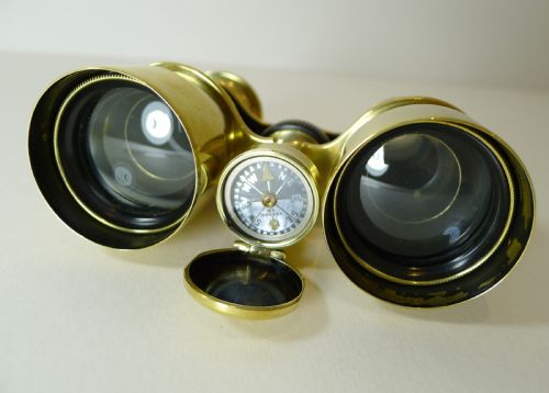 Antique English Field Glasses / Binoculars by Lawrence and Mayo - With Compass