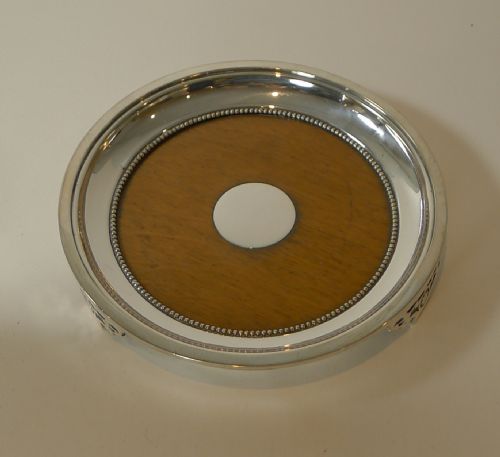 Small Oak and Silver Plate Tray / Coaster - Registered 1871