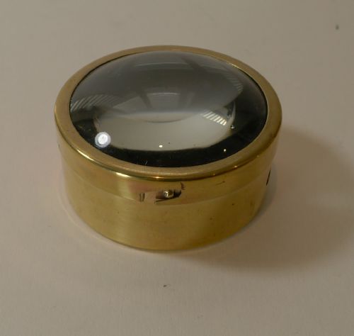Small Antique English Brass Framed Magnifying Glass / Paperweight C.1910