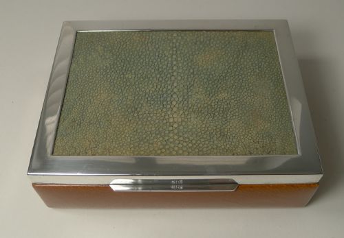 Stylish Sterling Silver, Shagreen and Leather Box C.1950