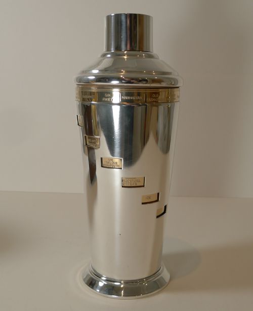 Large Italian Art Deco Silver & Gold Plated Menu / Recipe Cocktail Shaker