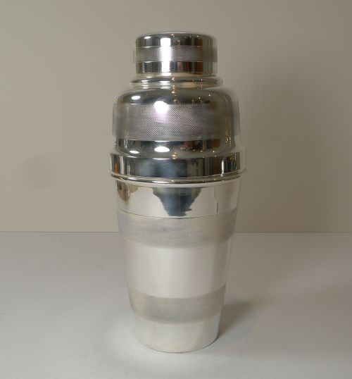 Large English Art Deco Cocktail Shaker with Integral Lemon Squeezer