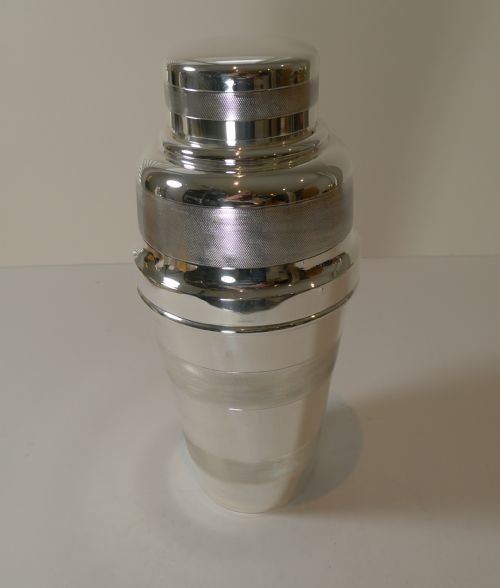 fig 1. Large English Art Deco Cocktail Shaker With Integral Lemon Squeezer