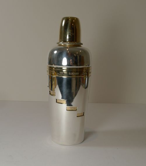 Italian Art Deco Silver & Gold Plated Menu Cocktail Shaker