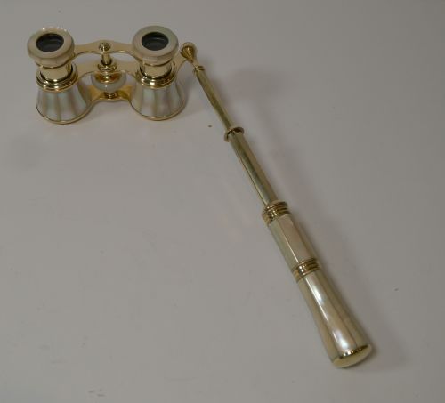 Fabulous Pair Antique French Mother of Pearl Opera Glasses C.1890 - Lorgnette Handle