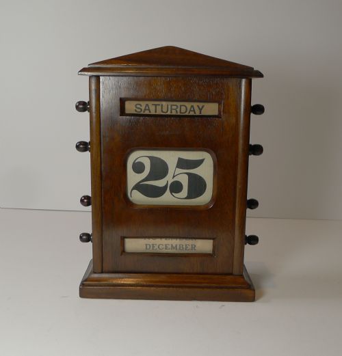Large Antique English Mahogany Perpetual Desk Calendar C.1900