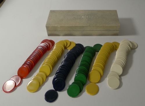 SMART ANTIQUE SHAGREEN GAMING COUNTER POKER CHIP BOX C1920 - ADDITIONAL PHOTO 1