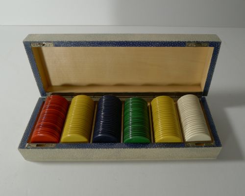 SMART ANTIQUE SHAGREEN GAMING COUNTER POKER CHIP BOX C1920 - ADDITIONAL PHOTO 2