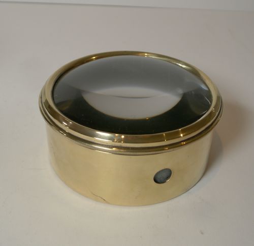 Large English Antique Brass Desk Magnifying Glass / Paperweight C.1910